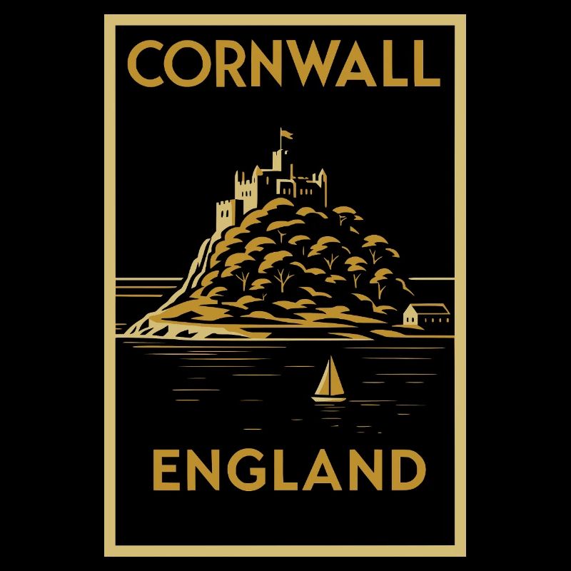 Cornwall, Angleterre – Affiche de voyage Art déco