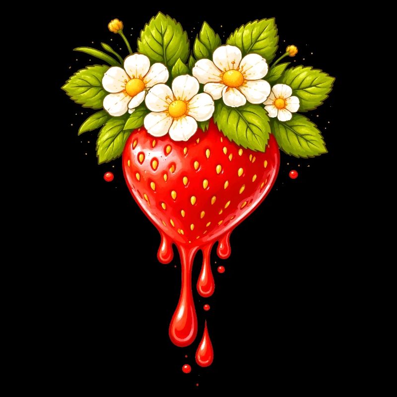 Fraise avec fleurs et gouttes