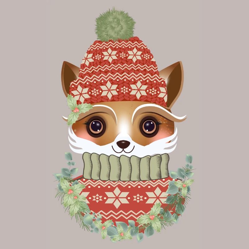 niedlicher Fuchs mit Pullover,Bommelmütze & Kranz