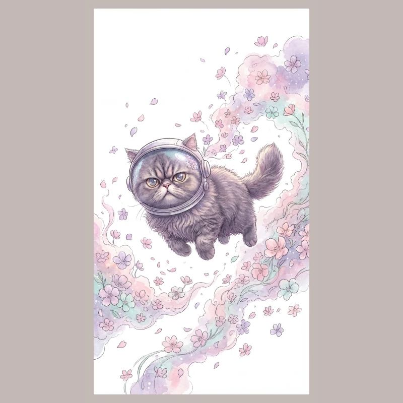 Chat de l’espace dans la magie des fleurs