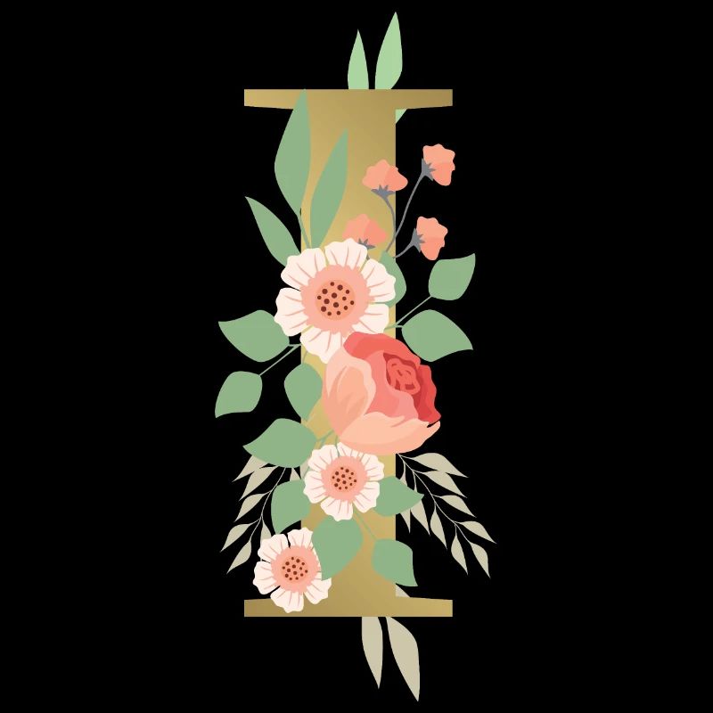 Elégante lettre 'I' avec des fleurs