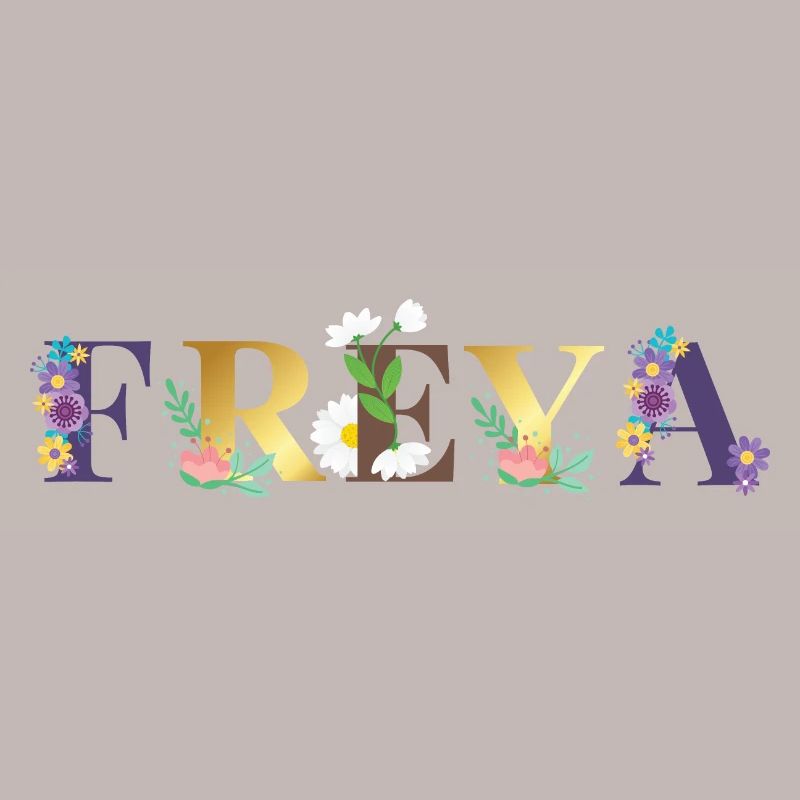 Art du nom FREYA avec des fleurs brodées