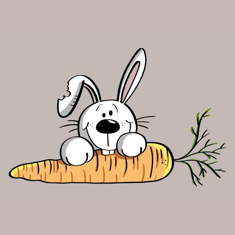 White rabbit with fat carrot - Easter - Easter bunny