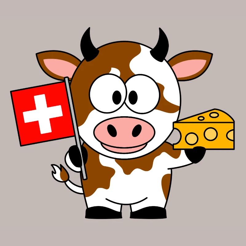 Kuh mit Schweizer Flagge Käse