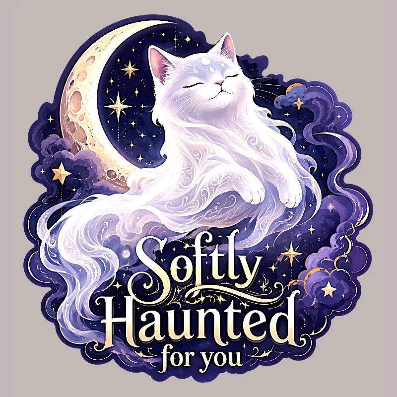 Softly Haunted White Moon Cat Gothic Celestial