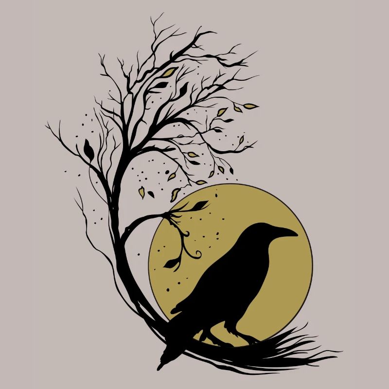 Raven Full Moon Tree Magic Autumn Gothic Wicca