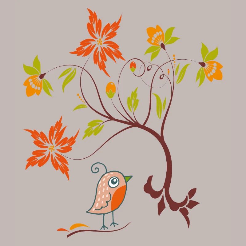 Vrille de fleur avec petit oiseau