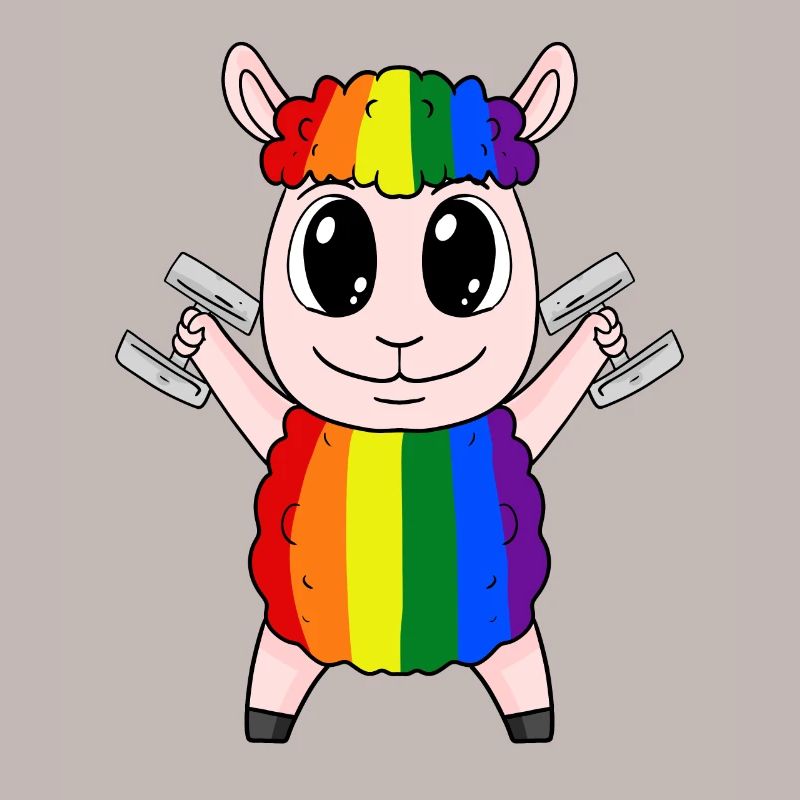 Regenbogen Schaf mit Hanteln