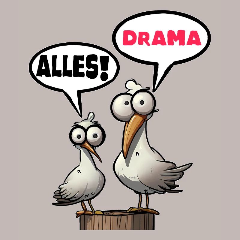 Humorous seagulls with speech bubbles All drama