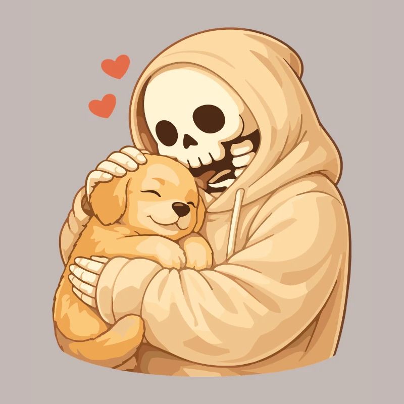 Cozy skeleton with puppy – security