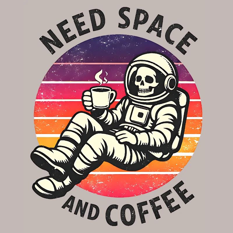 Astronaute squelette spatial et café