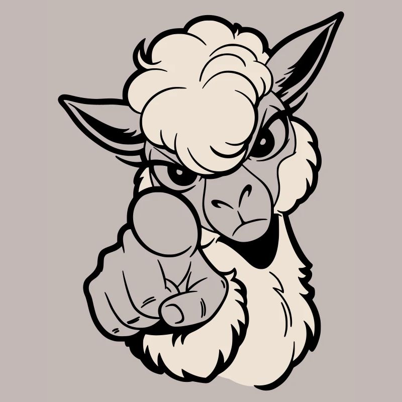 Cheeky alpaca pointing at the viewer