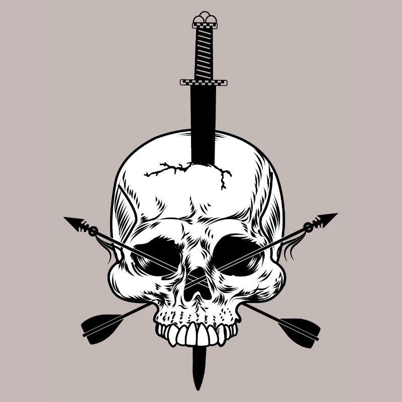 Crâne blanc percé d’épée et de deux sangs