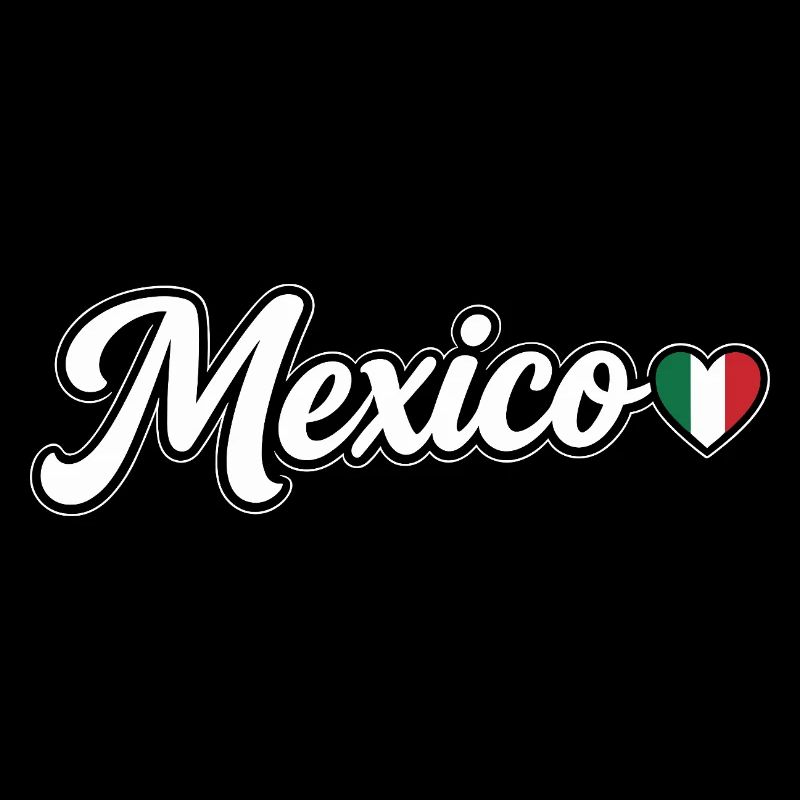 Mexico Script with Flag Heart Fan Patriotic
