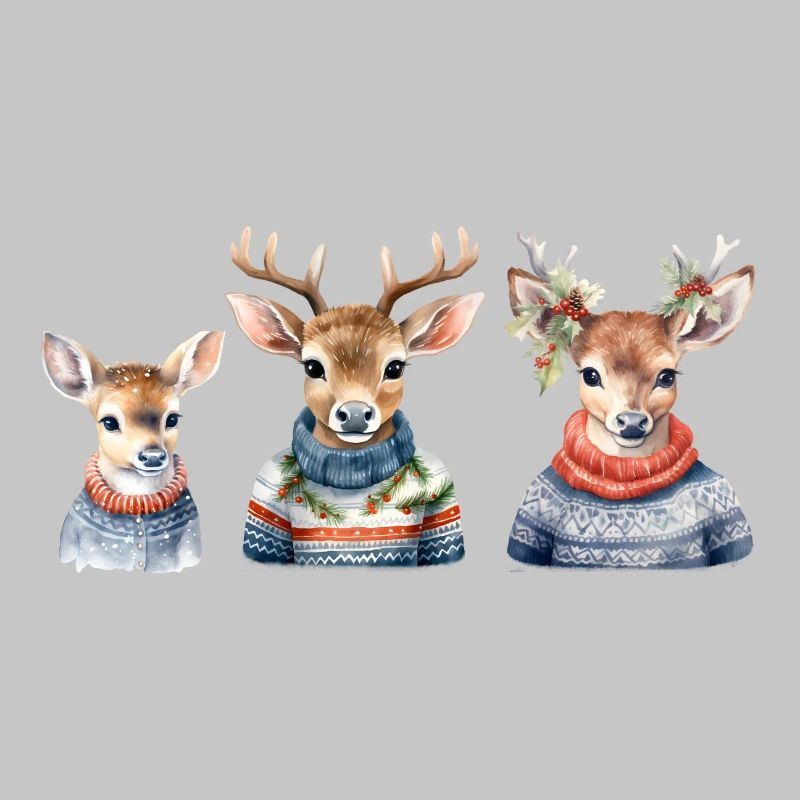 Winterhirsche Pullover-Trio