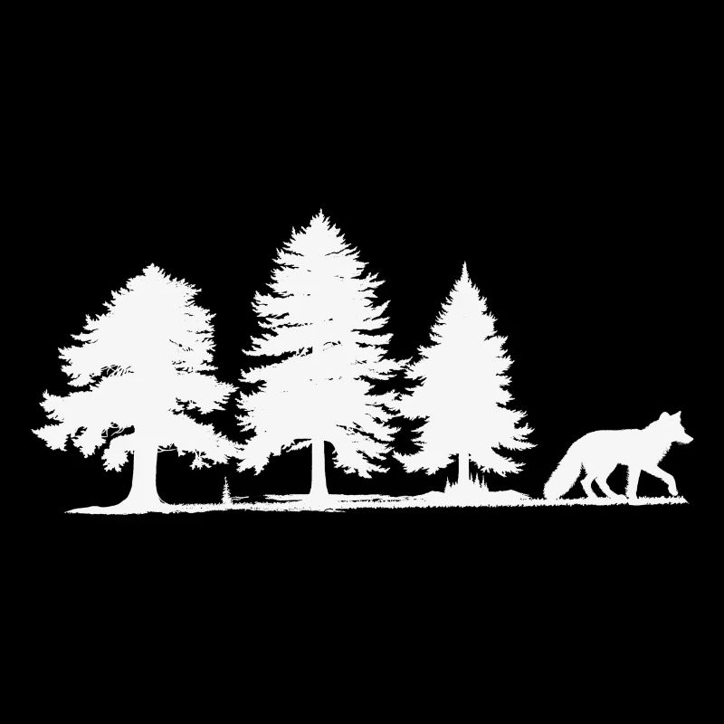 Forest silhouette fox and fir trees