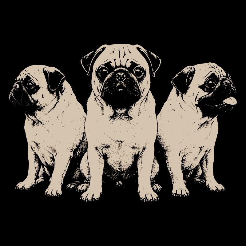 Three Pugs Retro Trio