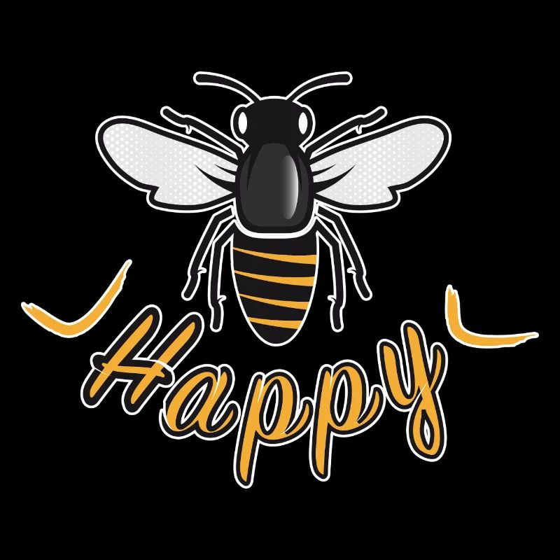 Happy bee with 'Happy' lettering