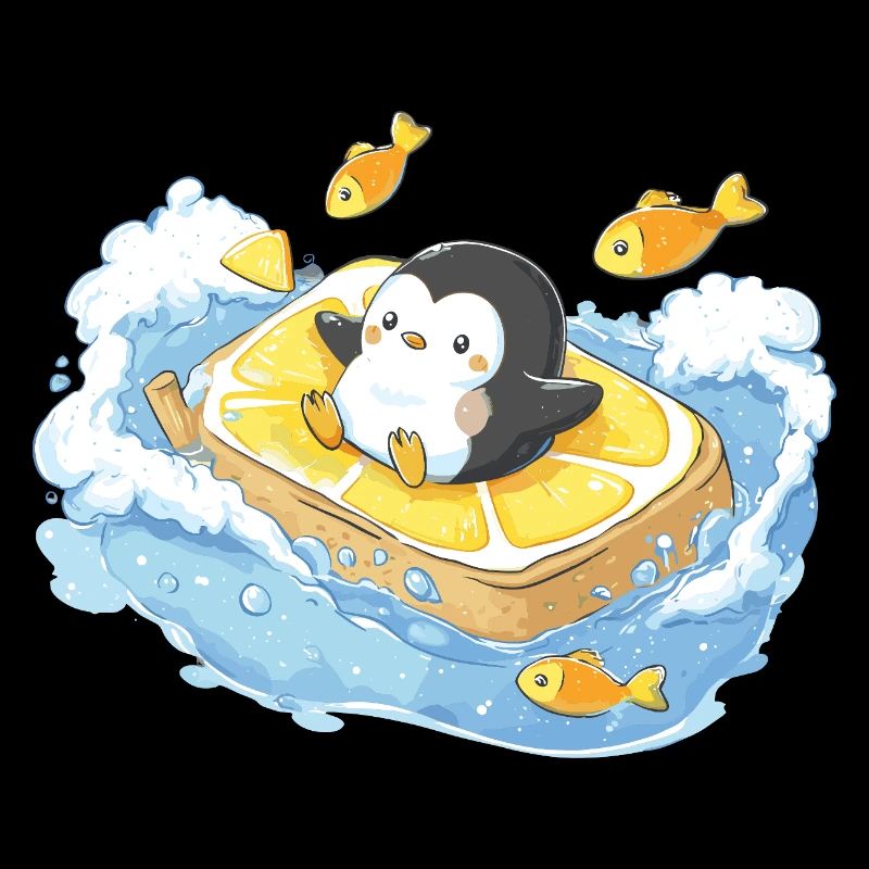 Captain Penguin on Orange Surfboard