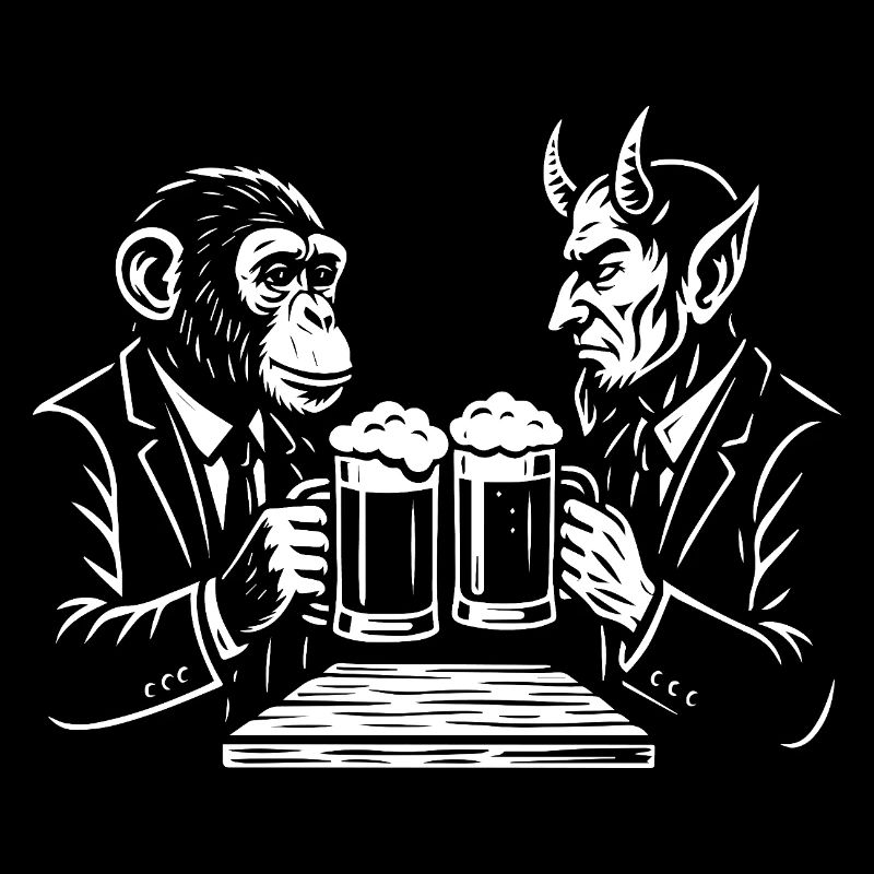 Monkey and Devil are Toasting Beer 