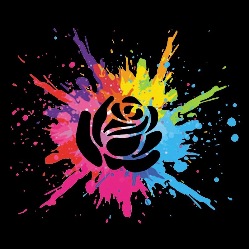 Black flower and multicolored explosion