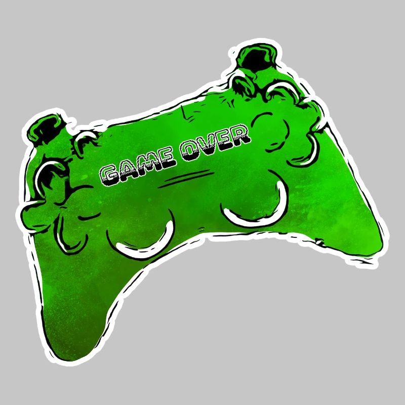 gruener Comic Controller mit Text GAME OVER