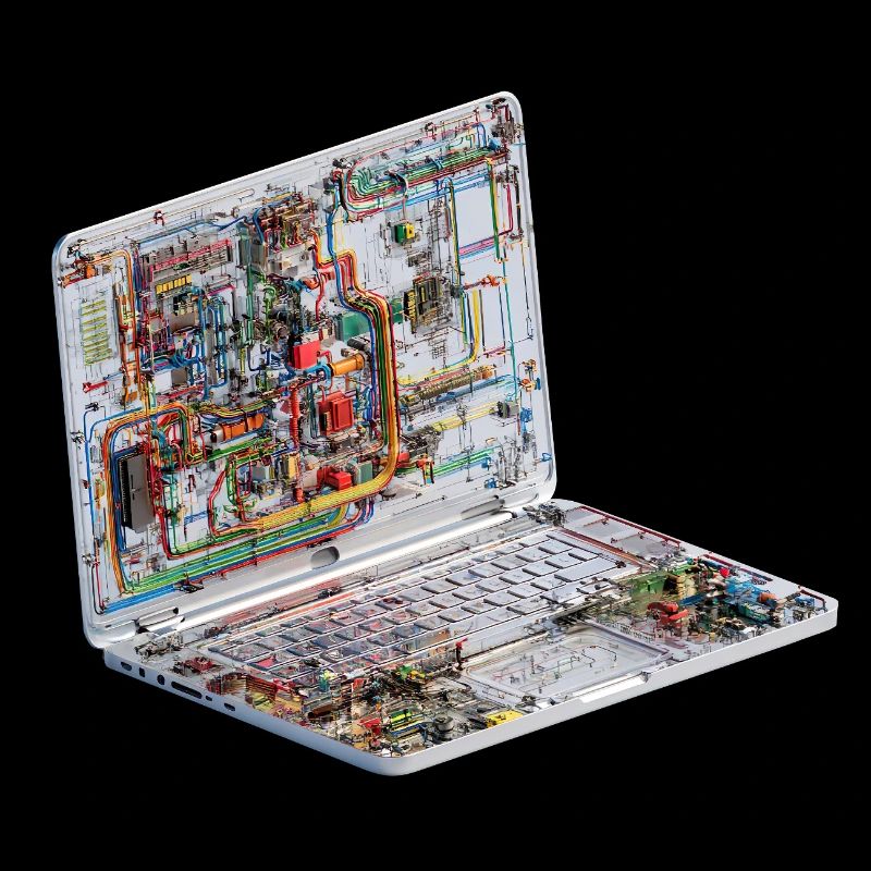 Transparent CAD circuit art on laptops