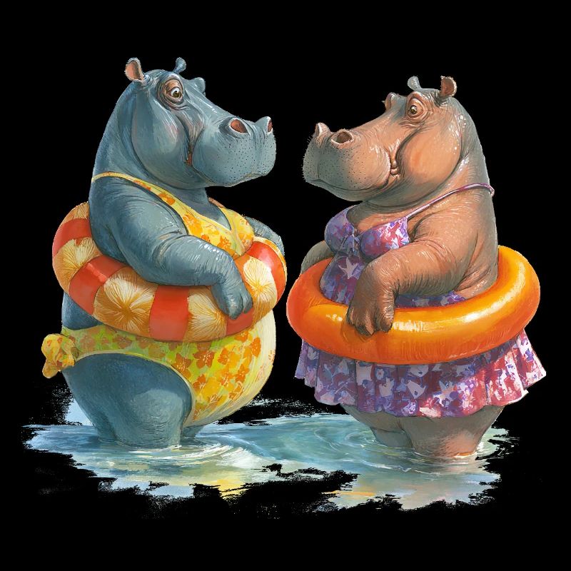 Hippo-Poolfreunde im Sommer