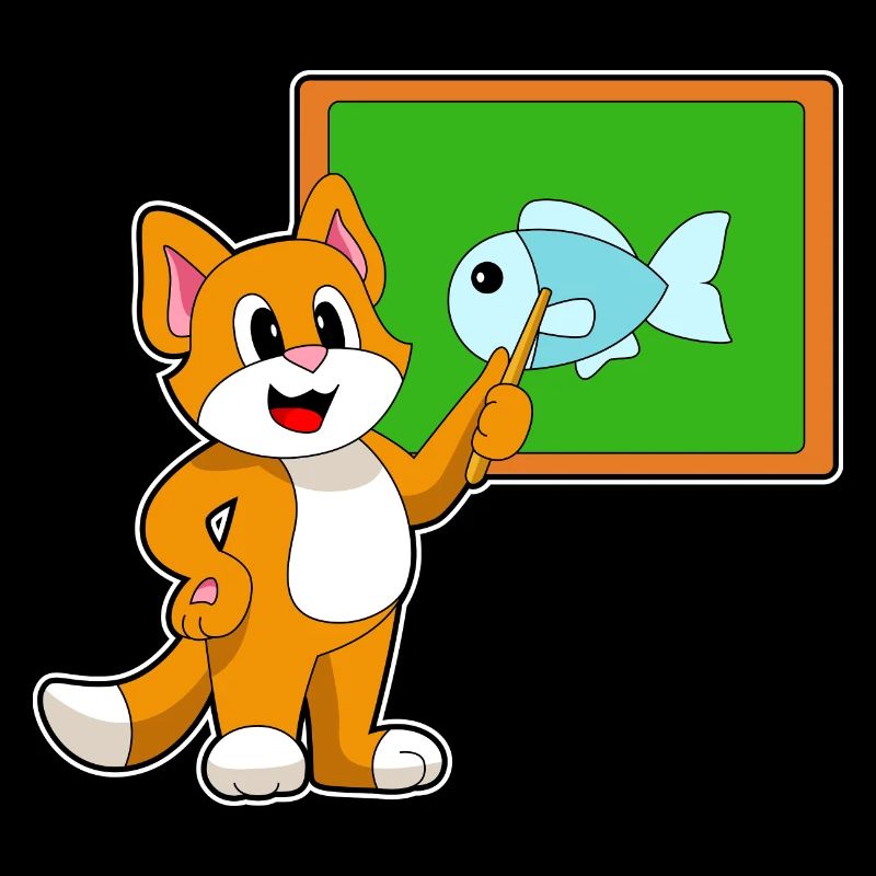 École du professeur chat pointant des bâtons