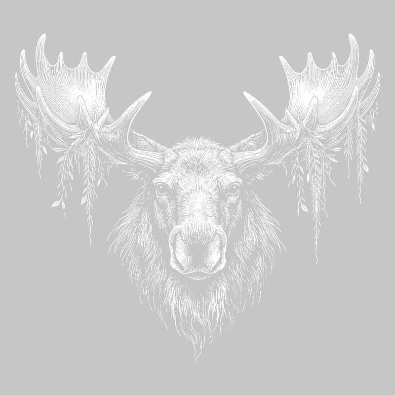 Elk head with moss branches