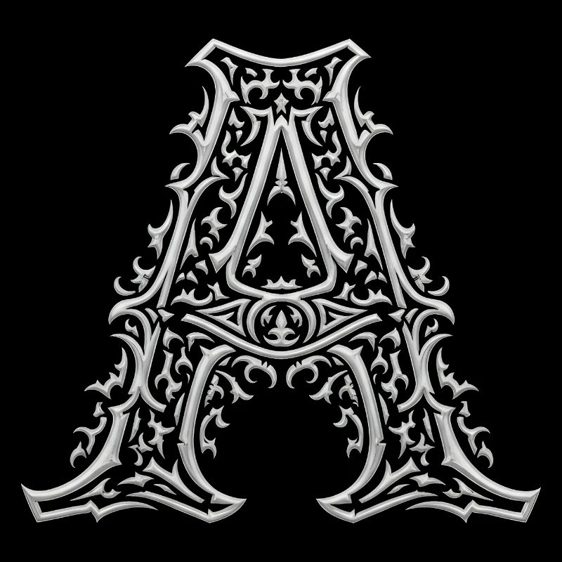 Letter A with silver arabesques