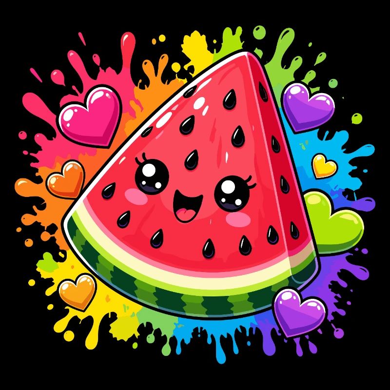 Pastèque Kawaii avec arc-en-ciel