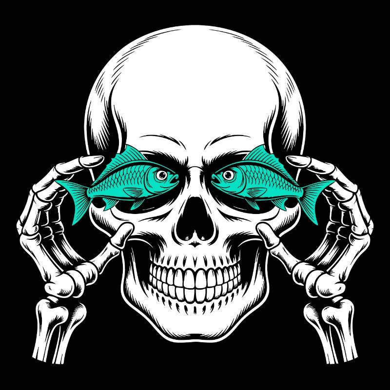Skull and crossbones with fish