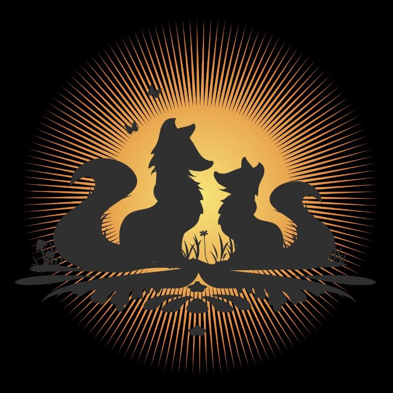 Romantic fox silhouette in the moonlight