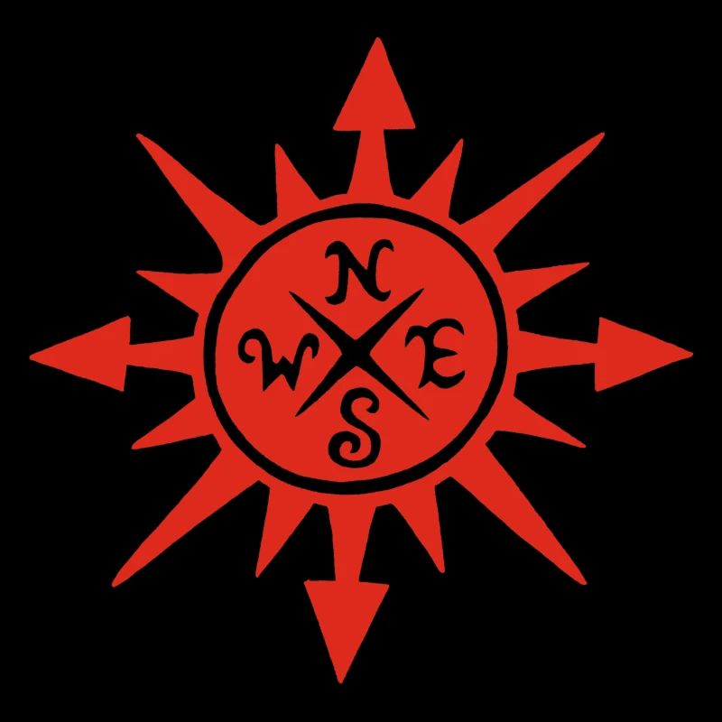 Rote Sonne und Kompass