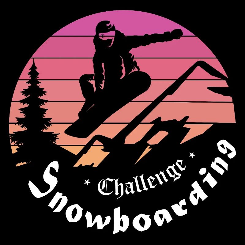 Snowboarder silhouette over mountain sunset