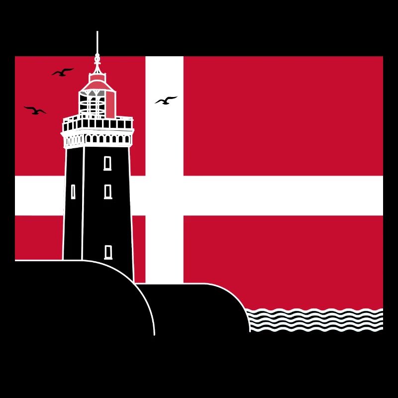 Drapeau du Danemark avec phare de Rubjerg Knude