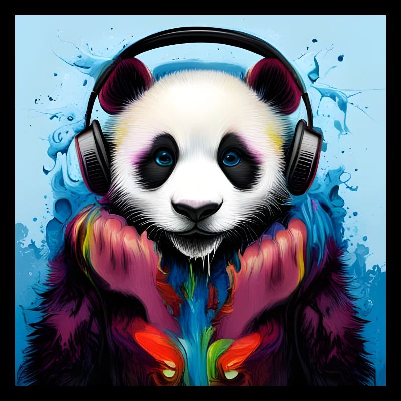 Panda mit Neon Kopfhörern