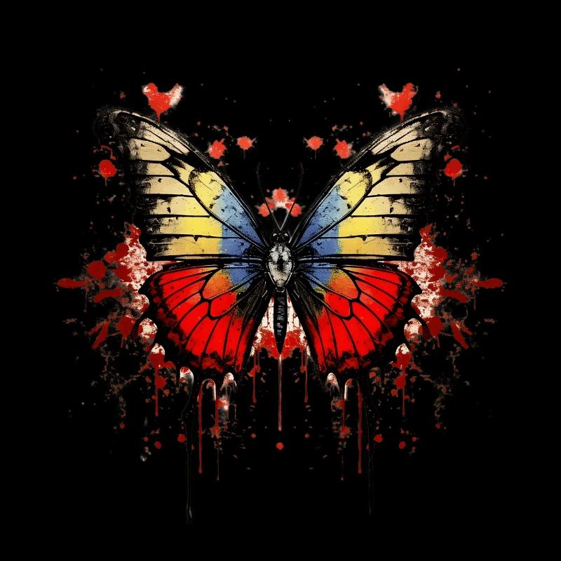 Farbenfroher Schmetterling mit Blut-Splatter-Desig
