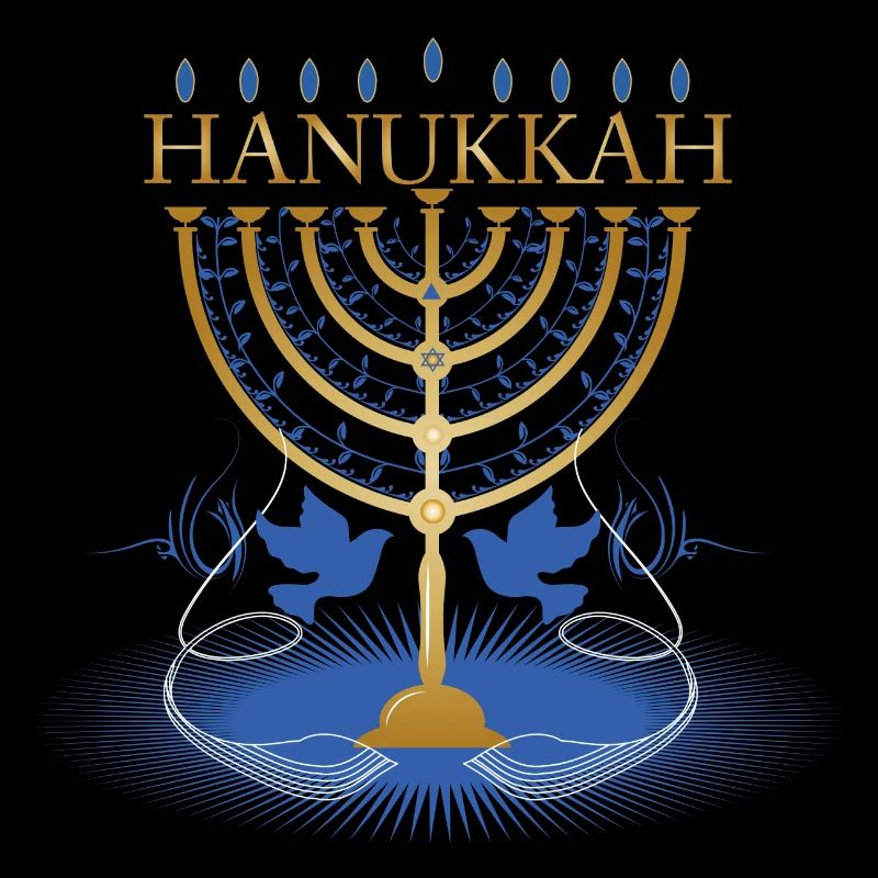 gold-colored Hanukkah candlestick with two doves