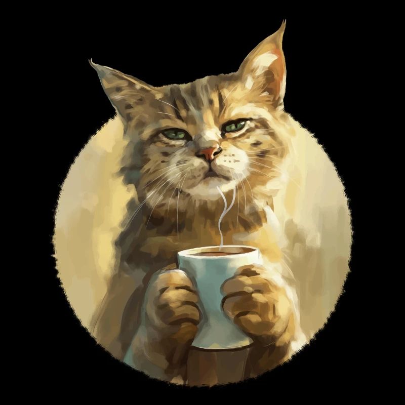 Illustration der Katze mit ihrer Tasse Kaffee