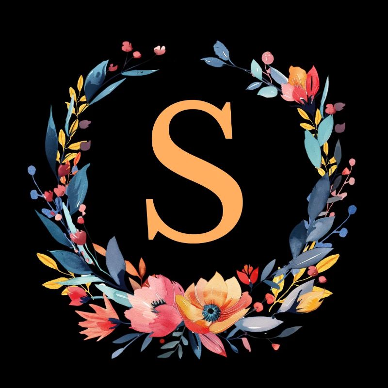 S monogramme, Couronne de fleurs, Personnalisable