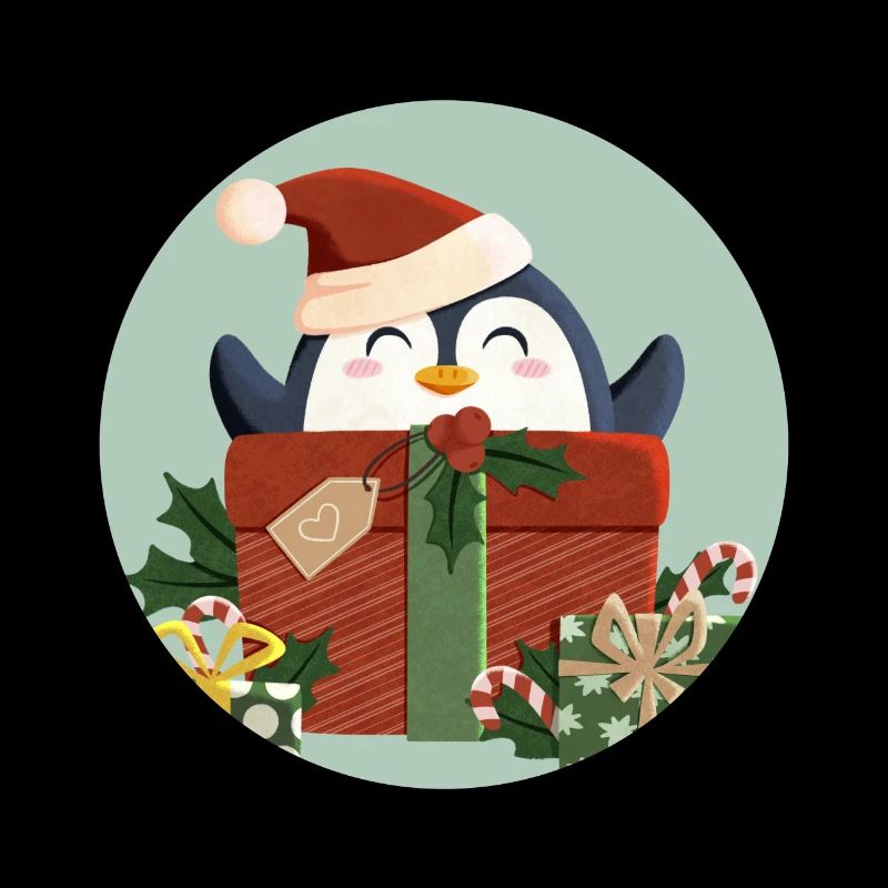Cute Penguin with Gift and Santa Hat