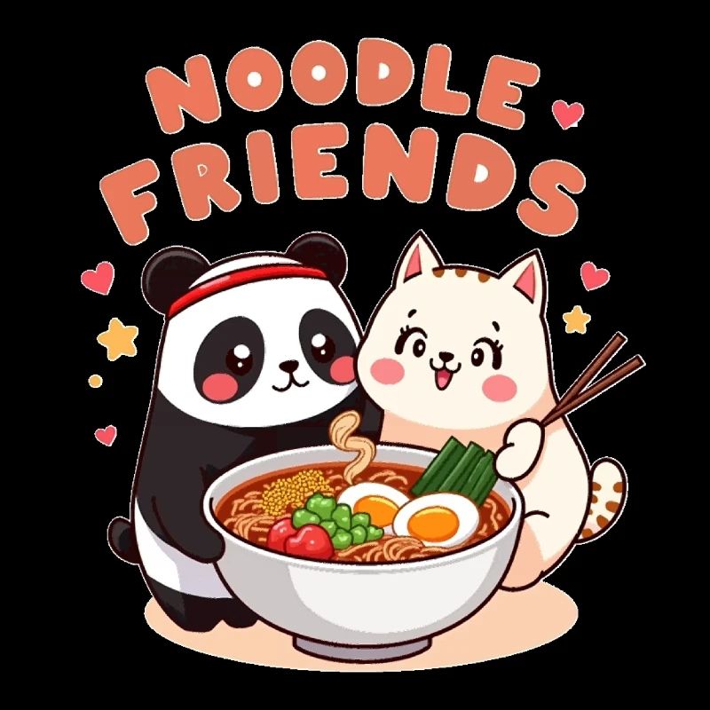 Noodle Friends Panda Chat Illustration