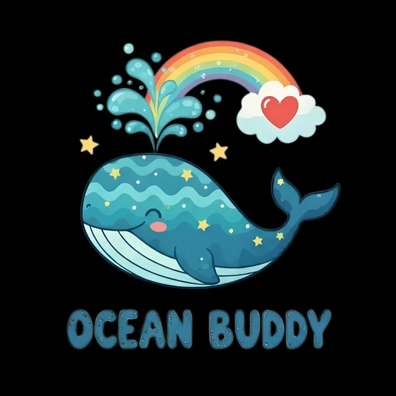 Whimsical Ocean Whale with Rainbow Heart