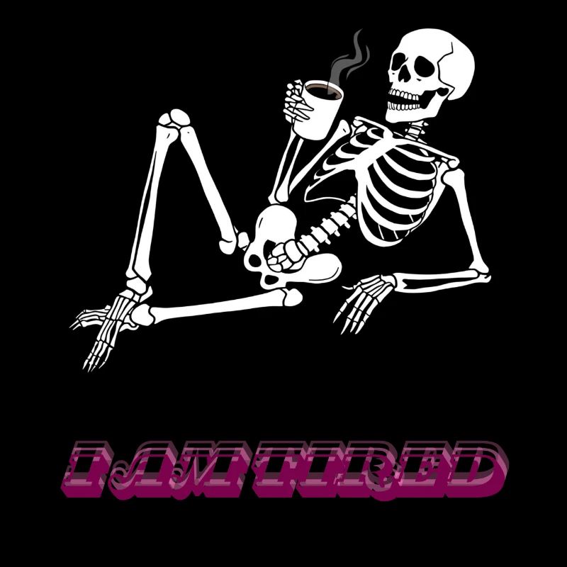 I am tired- Retro Neon Coffee Skeleton