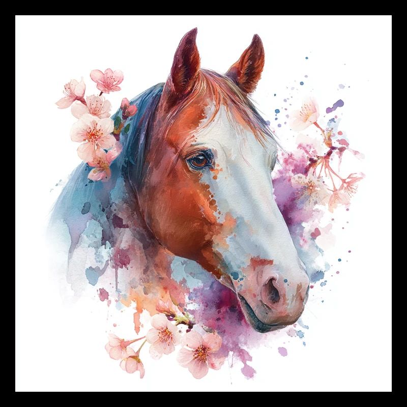 Cheval aquarelle florale