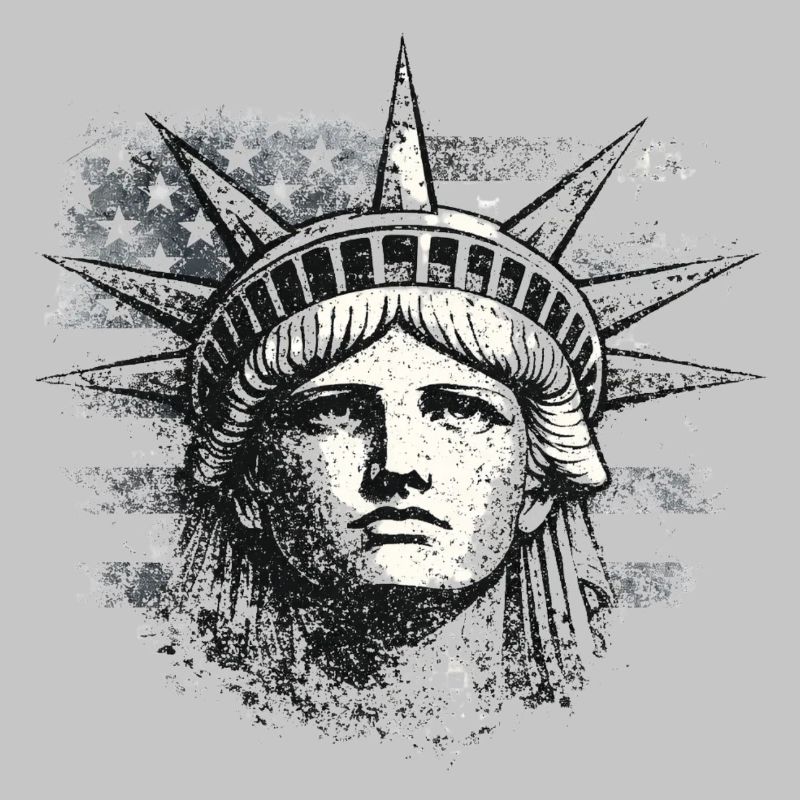 Statue de la Liberté avec drapeau américain