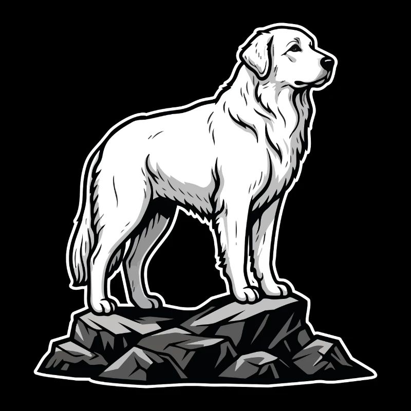 Dog Pyrenean Mountain Patou on Rock