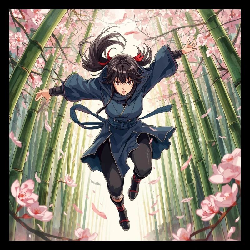 Bamboo heroine in the cherry blossom path